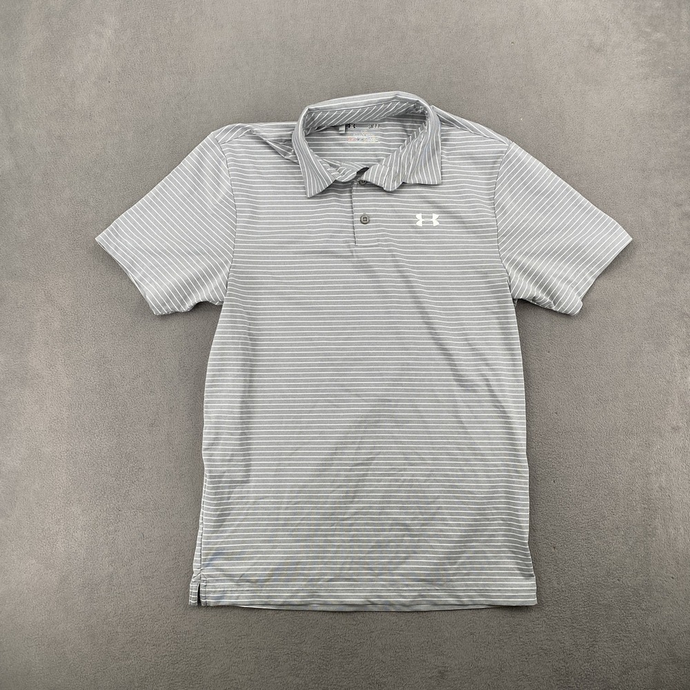 Under Armour Mens HeatGear Loose Fit Striped Short Sleeve Golf Polo Shirt Gray S